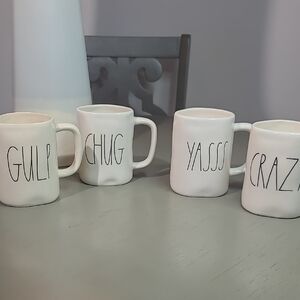 Rae Dunn White Ceramic Mug Set Of 4 with Fun Text